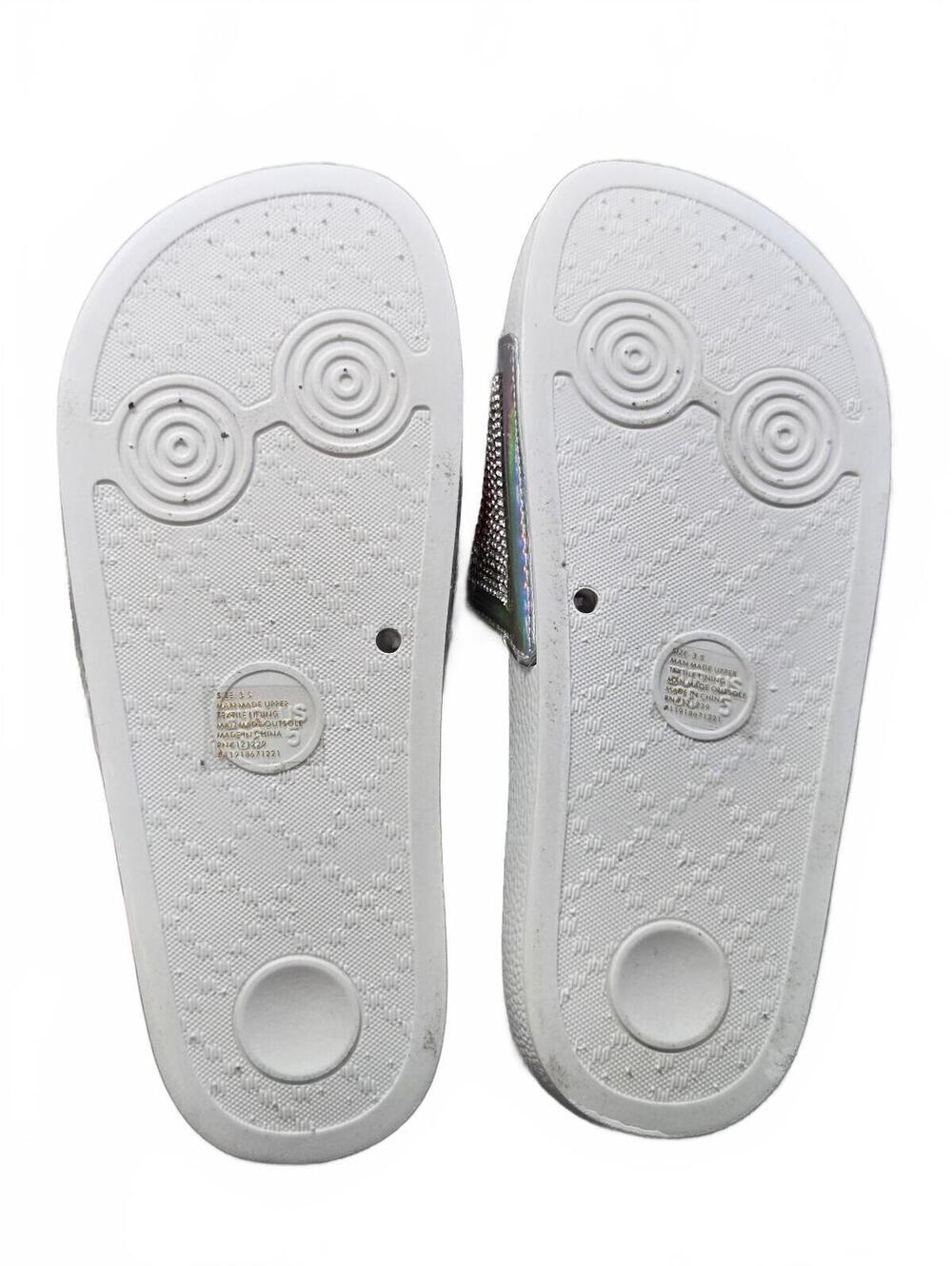 bebe Girls White Slide Sandals with Multicolor Rhinestone Logo - Picture 6 of 7